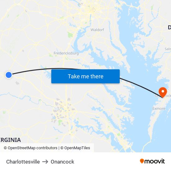 Charlottesville to Onancock map