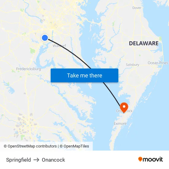 Springfield to Onancock map