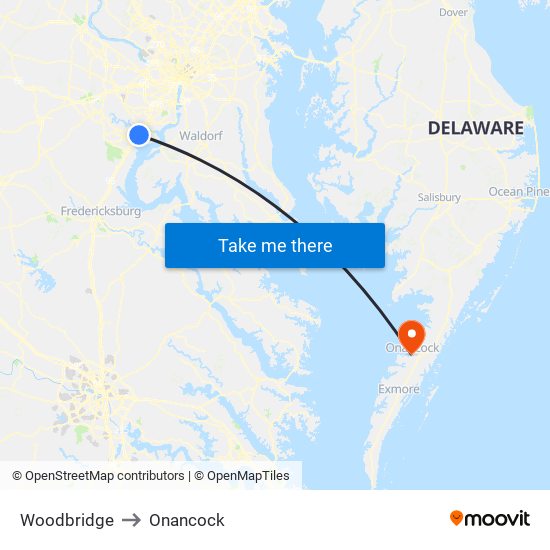 Woodbridge to Onancock map