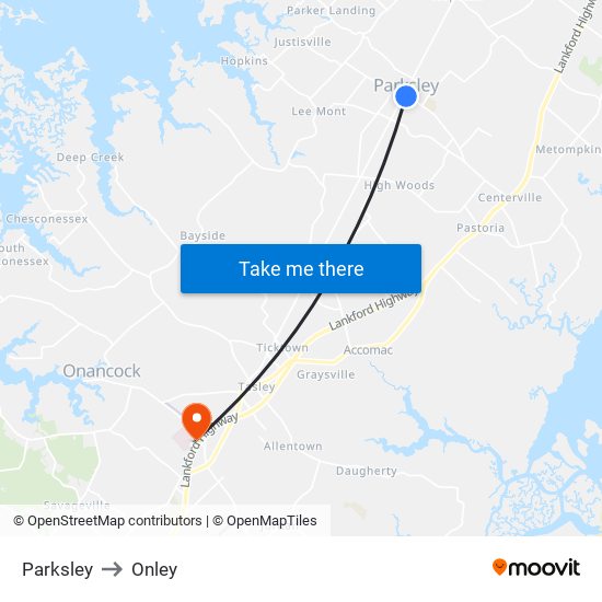 Parksley to Onley map