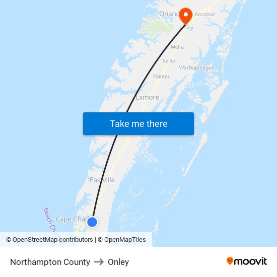 Northampton County to Onley map