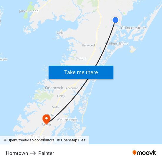 Horntown to Painter map