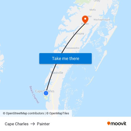 Cape Charles to Painter map