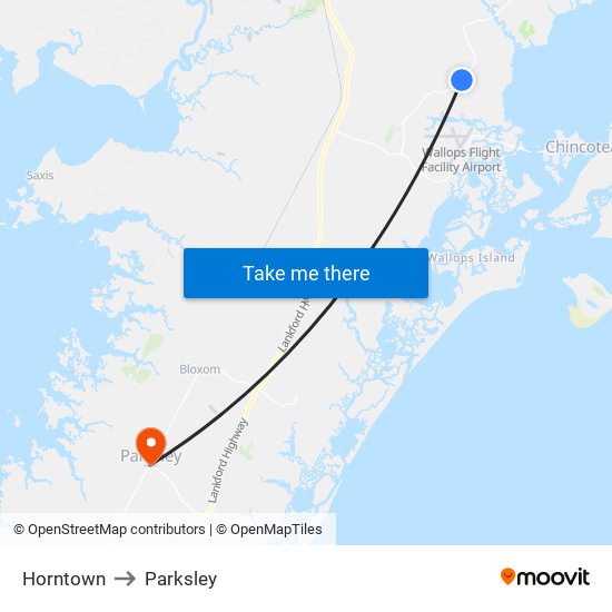 Horntown to Parksley map