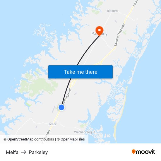 Melfa to Parksley map