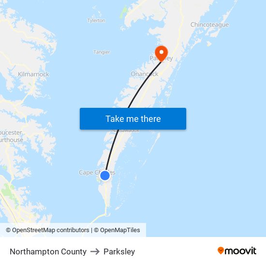 Northampton County to Parksley map