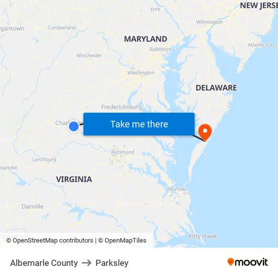 Albemarle County to Parksley map