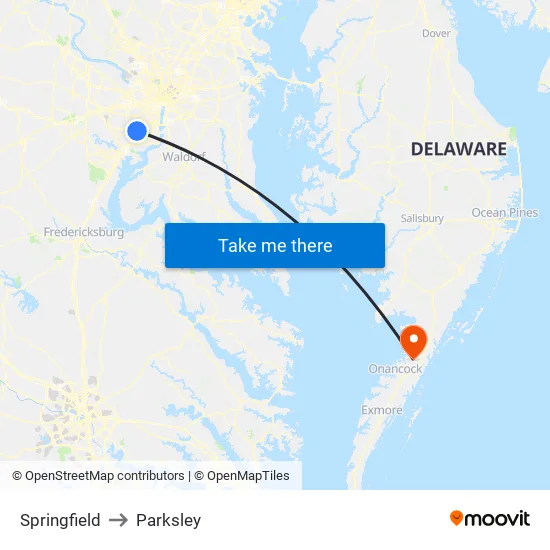 Springfield to Parksley map