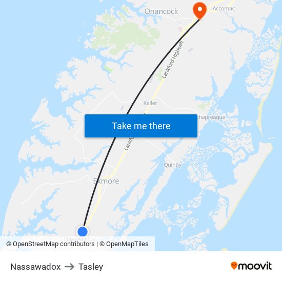 Nassawadox to Tasley map