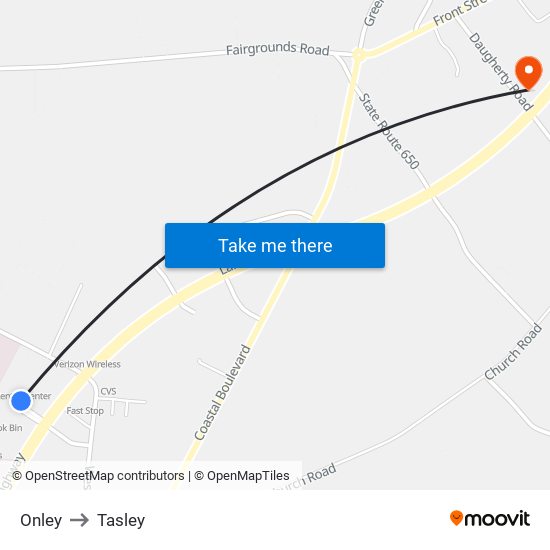 Onley to Tasley map