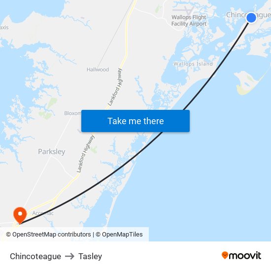 Chincoteague to Tasley map