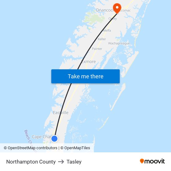 Northampton County to Tasley map