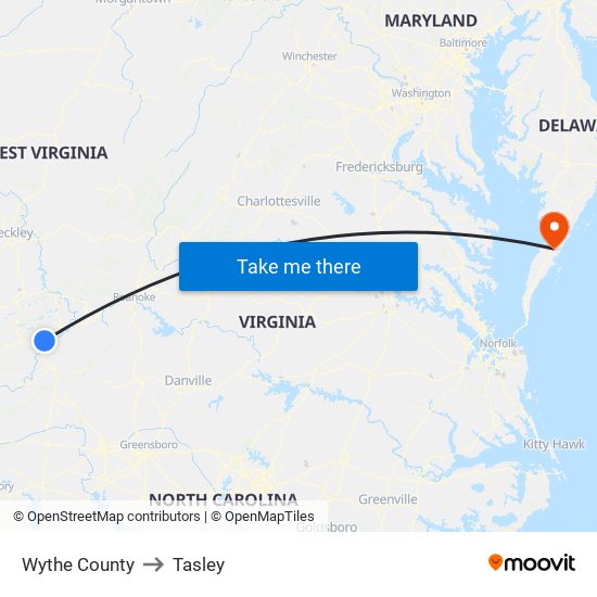 Wythe County to Tasley map