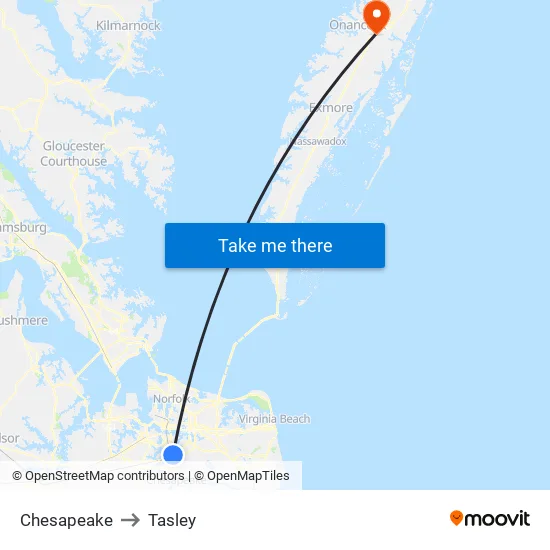 Chesapeake to Tasley map