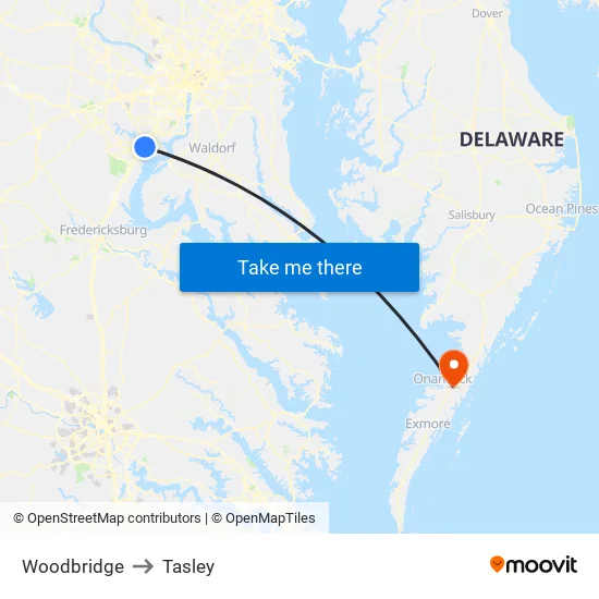 Woodbridge to Tasley map