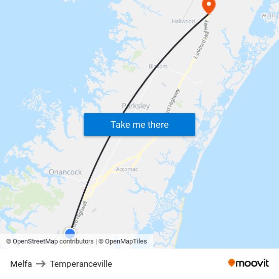 Melfa to Temperanceville map