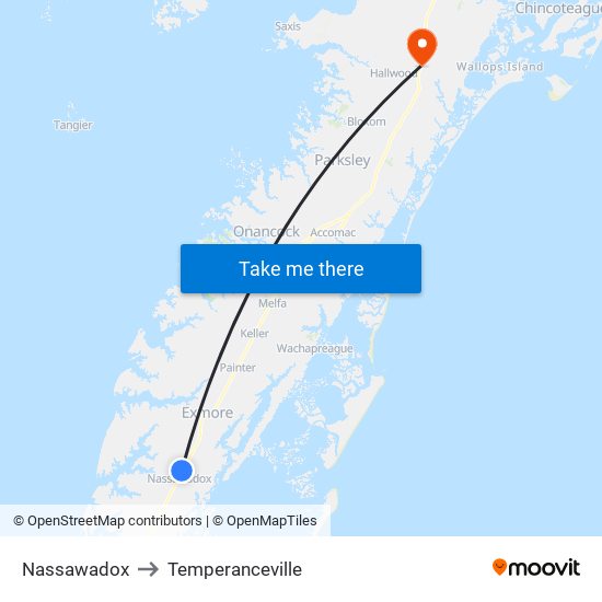 Nassawadox to Temperanceville map