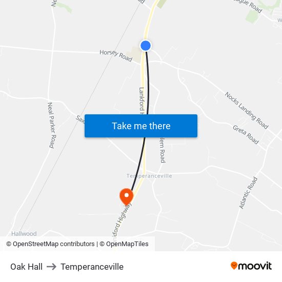 Oak Hall to Temperanceville map