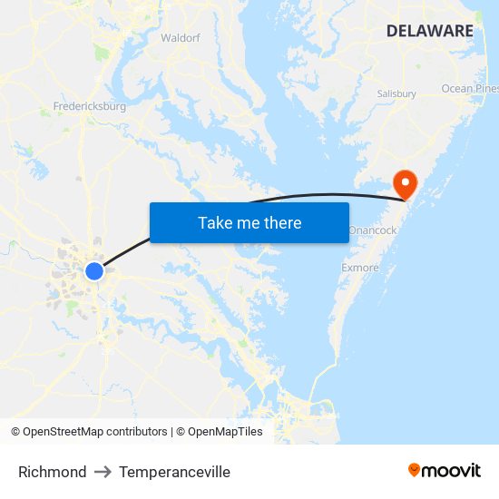 Richmond to Temperanceville map