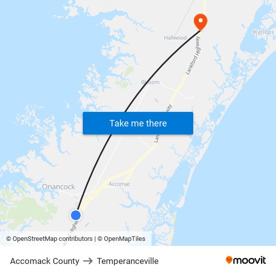 Accomack County to Temperanceville map