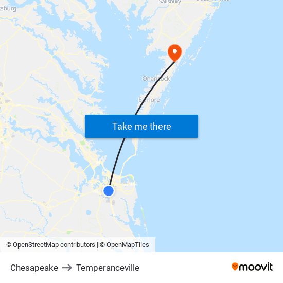 Chesapeake to Temperanceville map