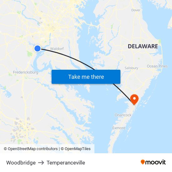 Woodbridge to Temperanceville map