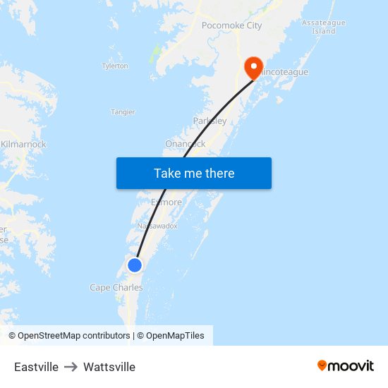 Eastville to Wattsville map