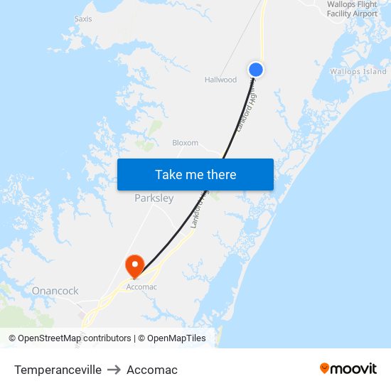 Temperanceville to Accomac map