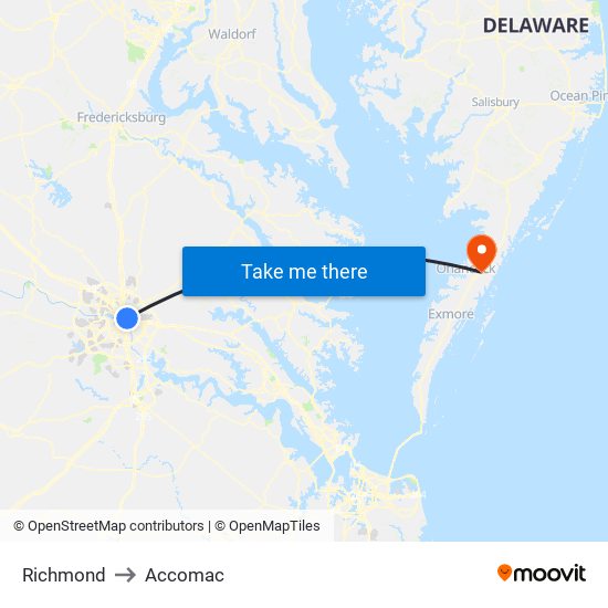 Richmond to Accomac map