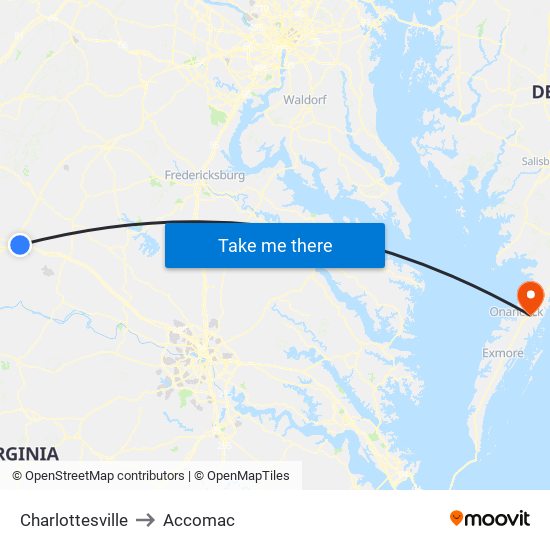 Charlottesville to Accomac map