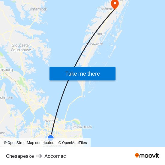 Chesapeake to Accomac map