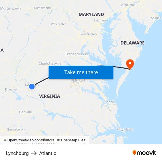 Lynchburg to Atlantic map