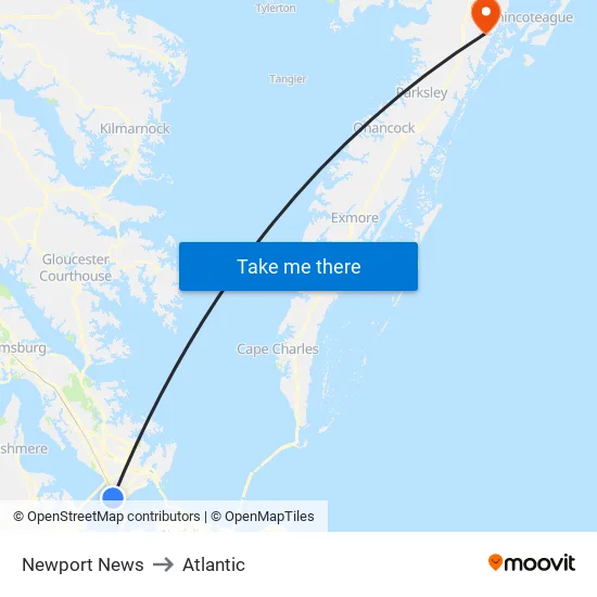 Newport News to Atlantic map