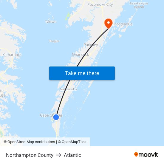 Northampton County to Atlantic map