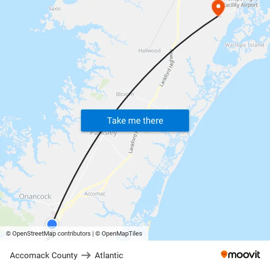 Accomack County to Atlantic map