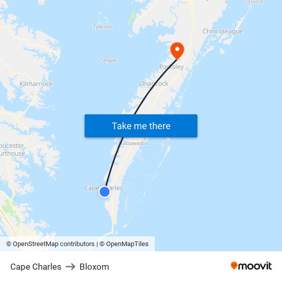 Cape Charles to Bloxom map