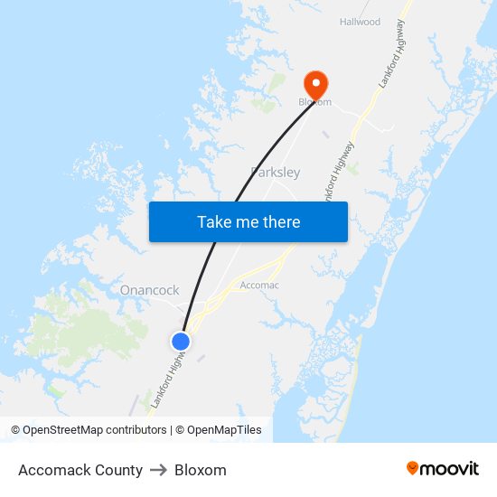 Accomack County to Bloxom map