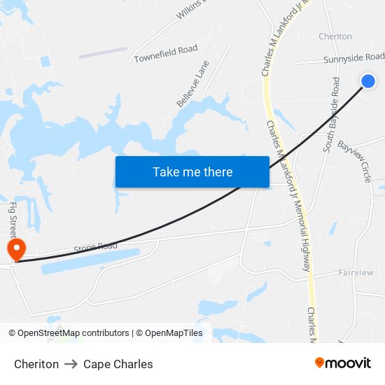 Cheriton to Cape Charles map