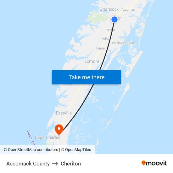 Accomack County to Cheriton map