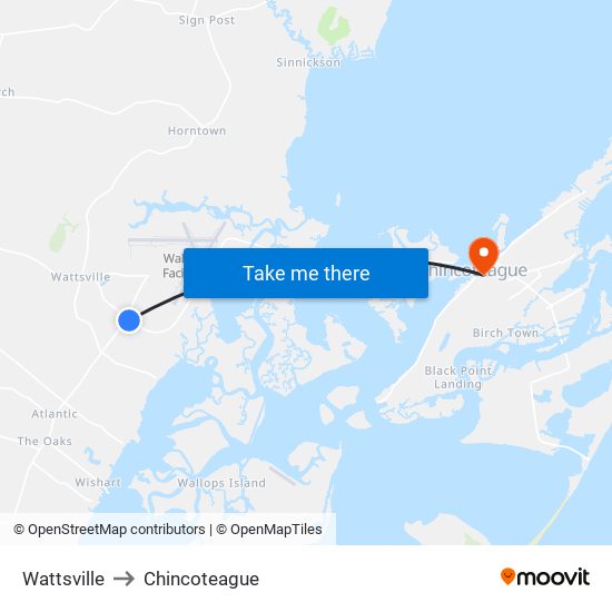 Wattsville to Chincoteague map