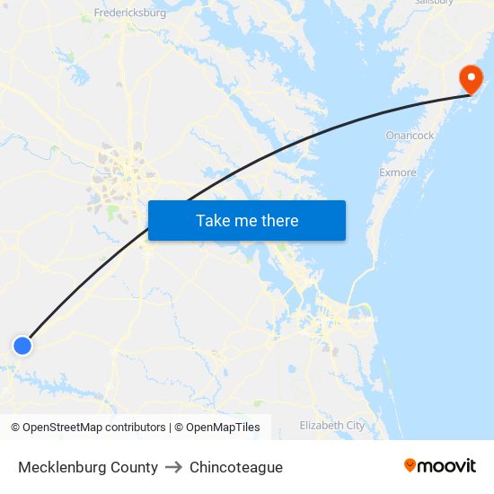 Mecklenburg County to Chincoteague map