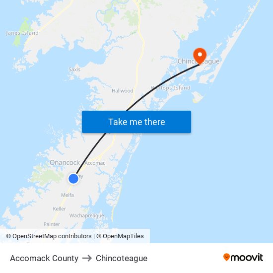 Accomack County to Chincoteague map