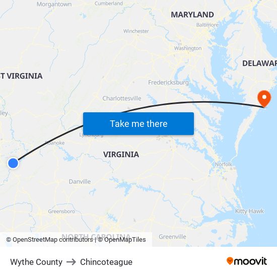 Wythe County to Chincoteague map