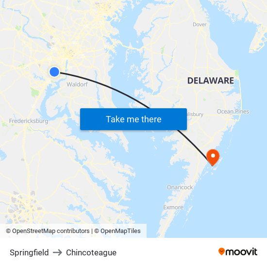 Springfield to Chincoteague map