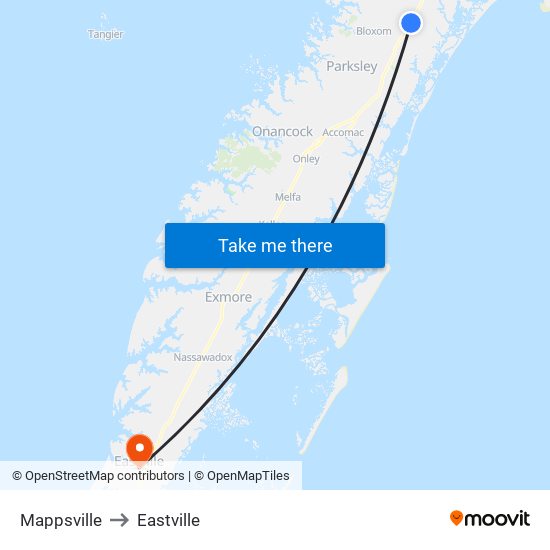 Mappsville to Eastville map