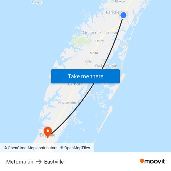 Metompkin to Eastville map