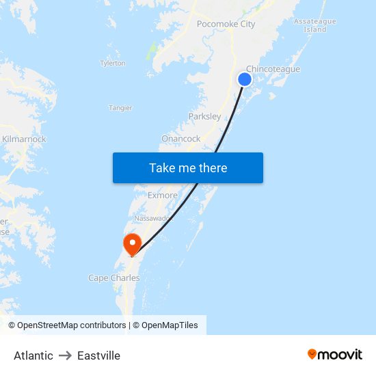 Atlantic to Eastville map