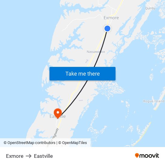 Exmore to Eastville map