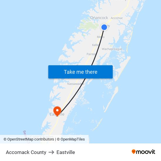 Accomack County to Eastville map