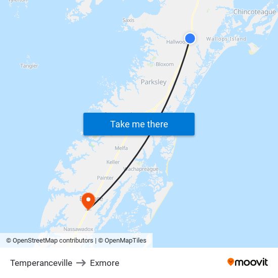 Temperanceville to Exmore map